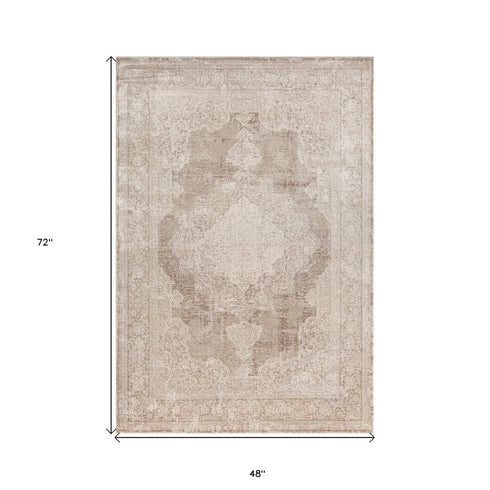 4' X 6' Beige and Gray Medallion Area Rug